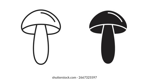 Dois ícones simples em forma de cogumelo: uma arte vetorial, uma cor preta sólida. Isolado no branco.