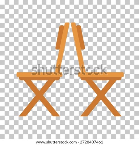 Two simple, orange-brown wooden folding chairs are depicted back-to-back, with a flat design against a transparent background.