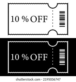 Zwei einfache Umrisse schwarz-weiß Verkauf Coupons, Symbole einzeln. Vektorgrafik 10 Prozent Rabatt auf Zeichen, Symbol.