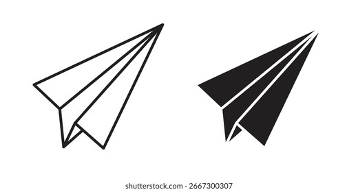Two simple paper airplane icons, one black and one white outline, isolated on a white background.