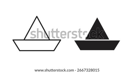 Two simple paper boat icons, one line art and one solid black, isolated on white.