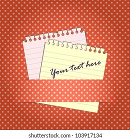 two simple paper notes for your individual message on polka dot satin background