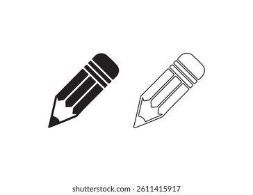Two Simple Pencil Icons in Solid and Outline Style