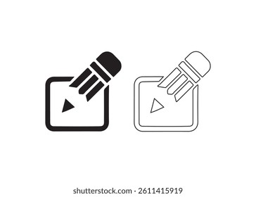 Two Simple Pencil Icons in Solid and Outline Style