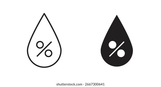 Dos iconos porcentuales simples dentro de una forma de gota, uno negro y otro contorno, aislados en blanco.