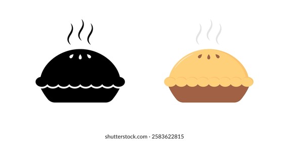 Two simple pie icons side by side: black and yellow. Vector icon