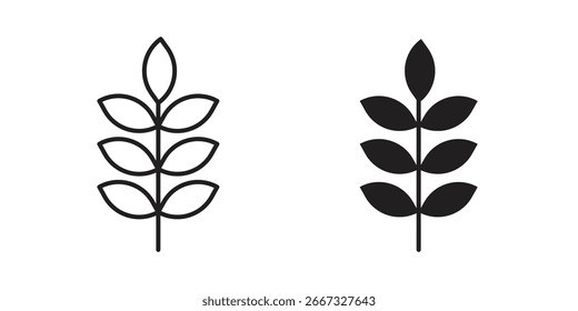 Two simple plant branch icons, one line art and one solid black, isolated on white.