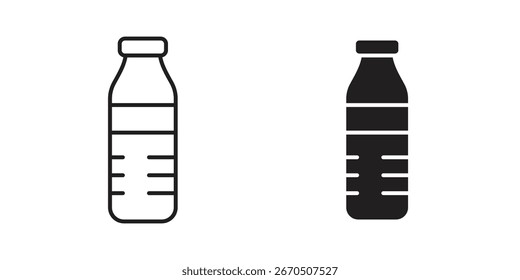 Two simple plastic bottle icons, one line art and one solid black, isolated on white.