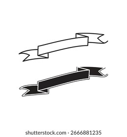 Two simple ribbon banners, one white and one black, float on a white background.