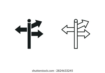 Two simple road signs showing straight and turning direction arrows on transparent background