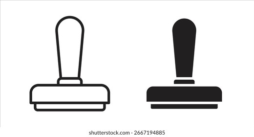 Two simple rubber stamp icons, one line art, one solid, isolated on white.