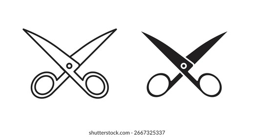 Two simple scissor icons: one line art, one solid black, isolated on white.