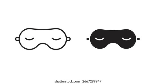 Dois ícones simples de máscara de sono: uma arte de linha, um preto sólido. Perfeito para temas de sono, descanso ou viagens.
