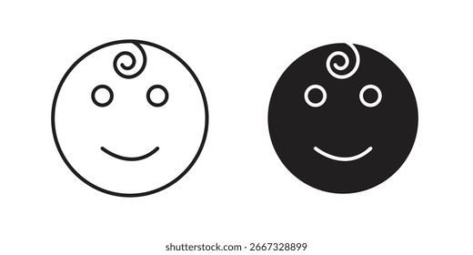 Two simple smiling face icons, one black and one line art, isolated on white.