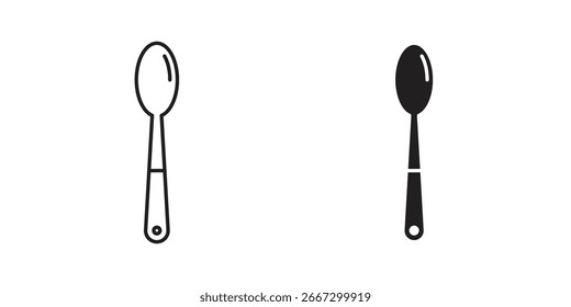 Two simple spoon icons, one line art and one solid black, isolated on a white background. Perfect for app design or culinary projects.
