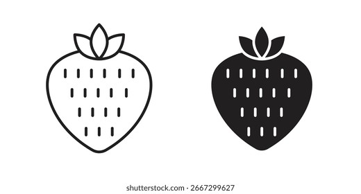 Dos iconos de fresa simples: una línea de arte, un negro sólido. Aislado en blanco.