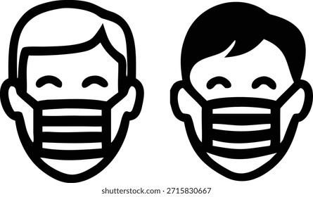 Dos caras estilizadas simples que usan mascarillas protectoras para la salud y la seguridad