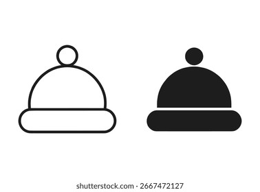 Dois ícones simples, estilizados de um chapéu de inverno com um pom-pom. Uma é uma silhueta preta, a outra é um contorno branco sobre um fundo preto.