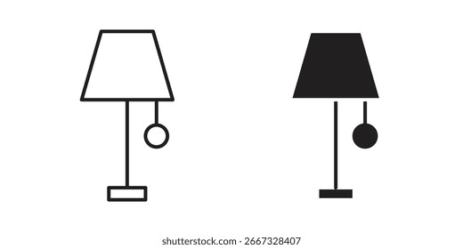 Two simple table lamp icons, one line art and one solid black, isolated on white. Perfect for web design or app interfaces.