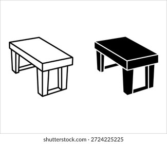Dos mesas sencillas con diferentes colores y contornos negros sobre un fondo de muebles blancos