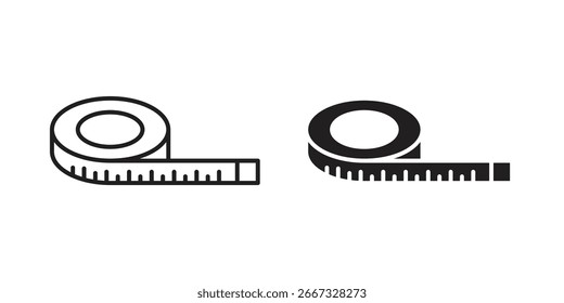 Dois ícones de medidas de fita simples, uma arte de linha e um preto sólido, isolado no branco.
