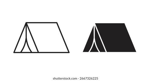 Dos iconos simples de la tienda: un arte de la línea, uno lleno negro. Perfecto para camping, al aire libre, diseños de viajes.