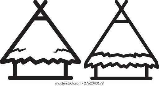 Two simple thatched huts traditional shelter rustic dwelling primitive housing design