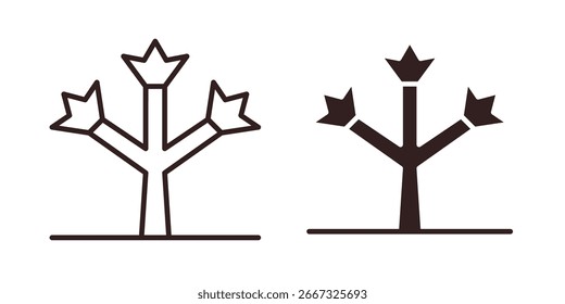 Two simple tree icons, one line art and one solid, isolated on white. Perfect for app design or illustrations.