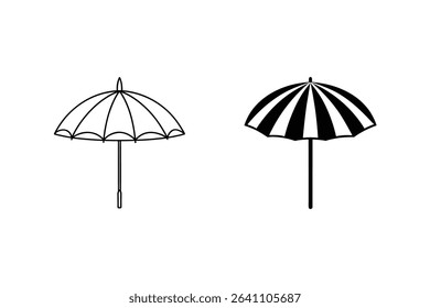 Two simple umbrella outlines in black and white for design and illustration purposes