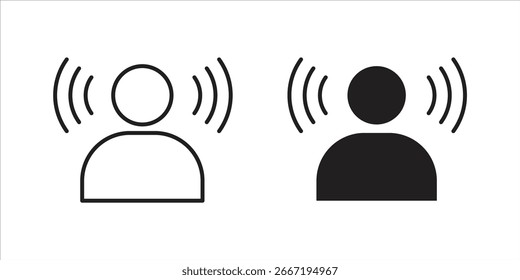 Two simple user icons, one black and one outline, each with radiating signal waves. Isolated on white.