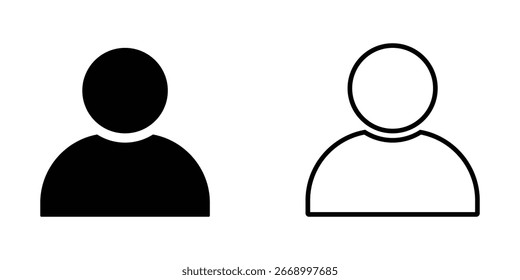 Dois ícones de usuário simples, um preto sólido e um contorno, representando uma pessoa ou perfil, isolados em um fundo branco.