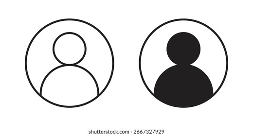 Two simple user profile icons, one black and one outline, set in oval frames against a white backdrop.