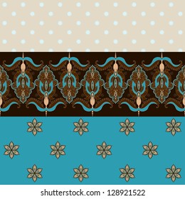 Two simple vector background and border. Oriental floral pattern and decorative items. Ample opportunities for use. Easily edit the colors.