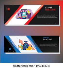 Two simple vector banner design template two in one illustration. free customized banner design template. black red and blue banner design template