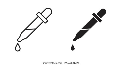 Two simple vector icons of a dropper, one line art and one solid, isolated on white.