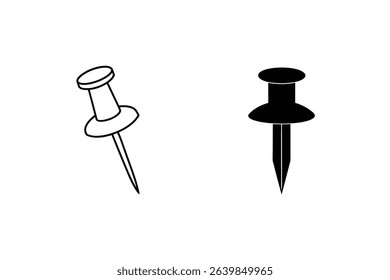 Two simple vector illustrations of thumb tacks or push pins for office and stationary design