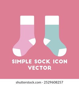 Two simple vector socks in pink and blue on a pink background.