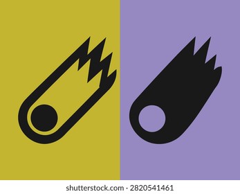 Two simplified black comet icons are displayed sidebyside on contrasting colored backgrounds