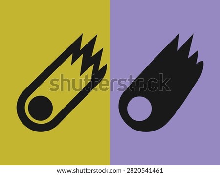 Two simplified black comet icons are displayed sidebyside on contrasting colored backgrounds