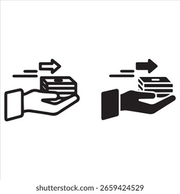 Duas representações simplificadas de uma mão recebendo ou dando dinheiro.