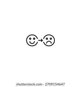 Two simplified faces showing a smile and a frown connected by a double arrow for sentiment analysis