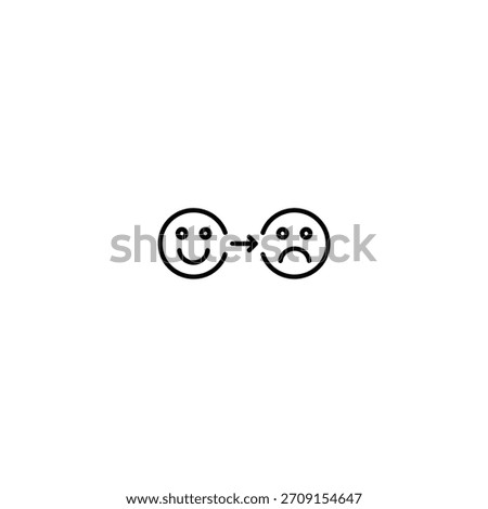 Two simplified faces showing a smile and a frown connected by a double arrow for sentiment analysis