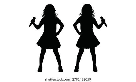 Two singer silhouettes holding microphones are depicted against a plain white background, showcasing a graphic and isolated illustration.