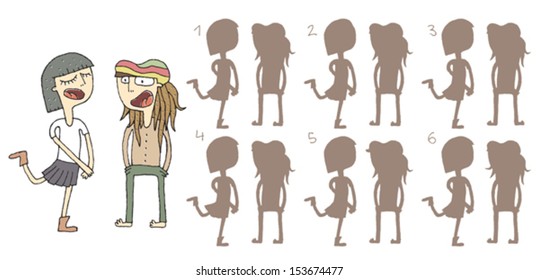 Two Singers Shadows Visual Game. Task: find the right shadow image! Answer: No. 1. Illustration is in eps8 vector mode!