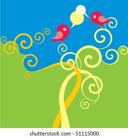 two singing birds on the tree