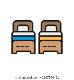 Two single beds flat color line icon.