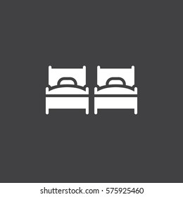 Two single beds icon vector, filled flat sign, solid white pictogram isolated on gray. Twin room  symbol, logo illustration