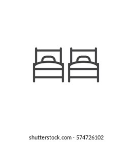 Two single beds line icon, outline vector sign, linear pictogram isolated on white. Twin room  symbol, logo illustration