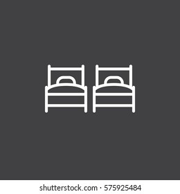 Two single beds line icon, outline vector sign, linear white pictogram isolated on gray. Twin room  symbol, logo illustration