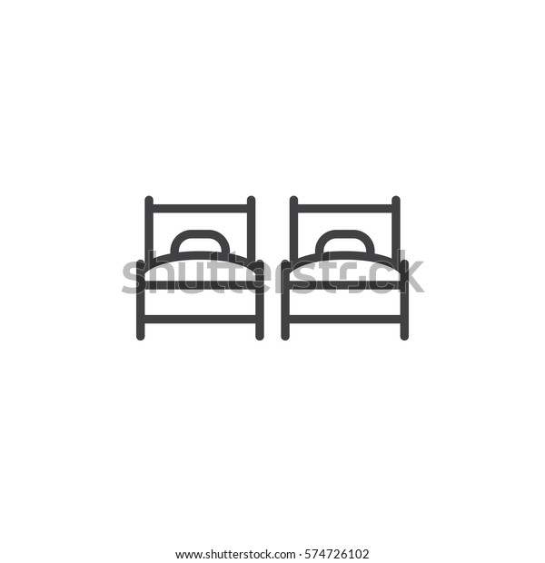 Two single beds line icon, outline vector\
sign, linear pictogram isolated on white. Twin room  symbol, logo\
illustration